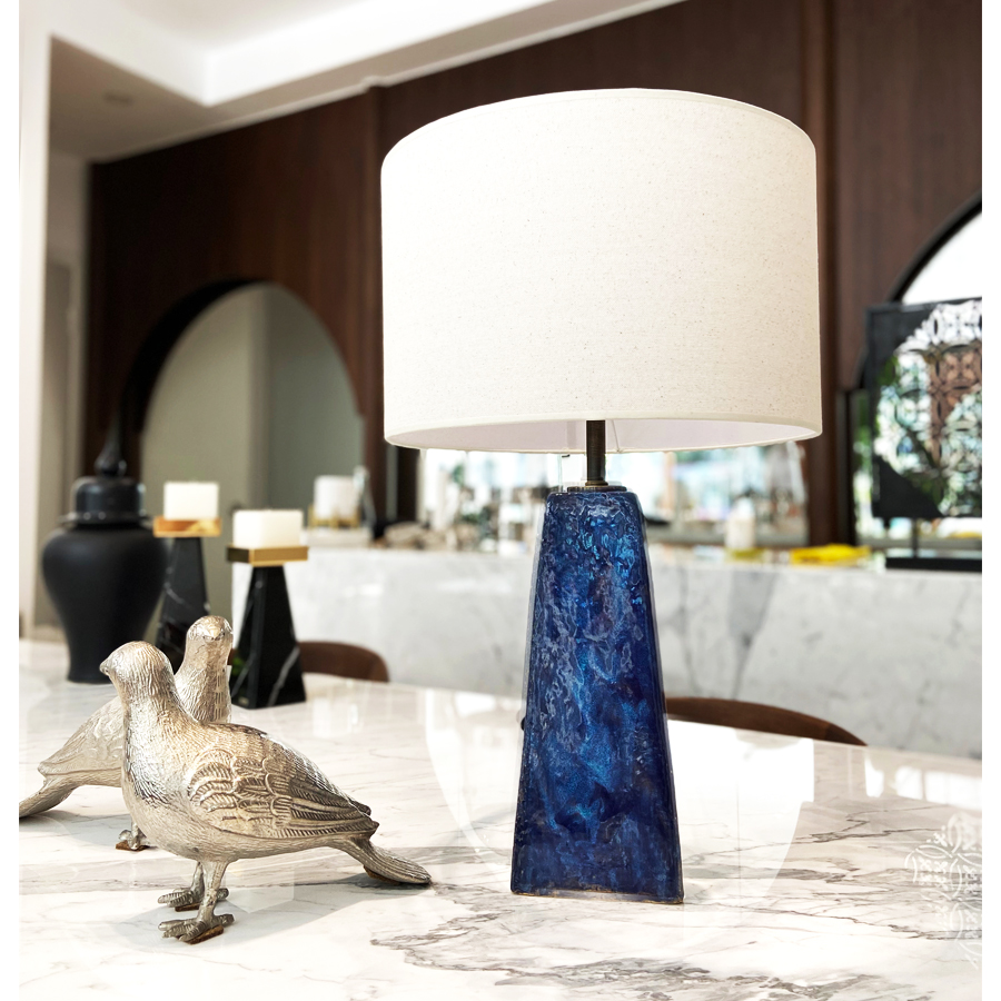 Picture of Triangle Blue Ceramic Table Lamp
